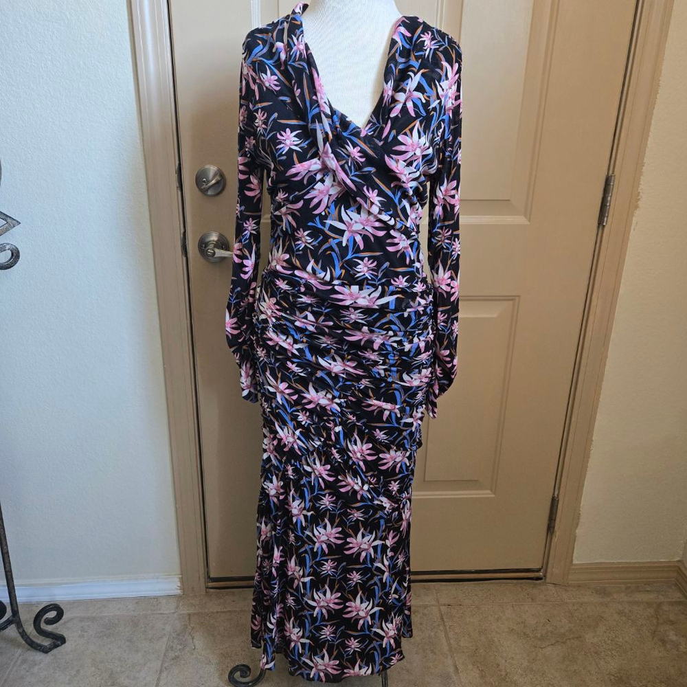 Diane Von Furstenberg DVF Ganesa Ruched Floral Tulle Midi Dress In Black L - Picture 8 of 8